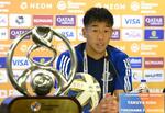 　アルアインとの決勝第２戦を前に行われた記者会見で、意気込みを語る横浜Ｍ・喜田＝２４日、アルアイン（共同）