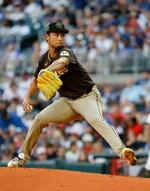 　米大リーグ、ブレーブス戦に先発したパドレスのダルビッシュ有＝１９日、アトランタ（共同）