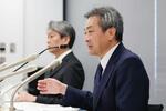 　不正アクセスによる証券口座乗っ取り問題を巡り、対策を説明する日本証券業協会の松尾元信専務理事（右）ら＝２日午後、東京都中央区