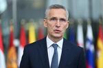 　３日、ブリュッセルで記者会見を開くストルテンベルグ事務総長（ゲッティ＝共同）