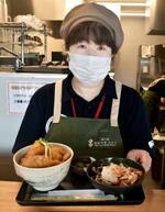 　藤井聡太七冠らに提供されるメニューの候補の一つ、ソースカツ丼と越前おろしそばのセット＝２０２４年９月２４日、福井県あわら市