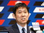 　サッカーＷ杯アジア最終予選に臨む日本代表を発表し、記者会見する森保監督＝２３日、千葉市内