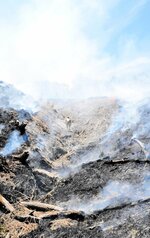 【もうもうと】黒く焦げた山肌から立ち上る白い煙が、もやのように一帯を包んだ
