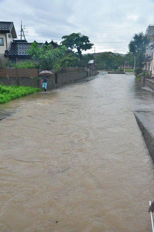 鳥取市松原の枝川冠水状況（午前9時30分頃撮影）