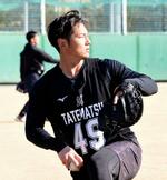 　新人合同練習で汗を流すロッテ・立松＝ロッテ浦和球場