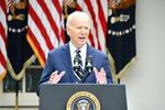 　ホワイトハウスで演説するバイデン米大統領＝５月、ワシントン（共同）