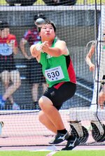 男子ハンマー投げで５９メートル７１の自己新記録をマークして優勝した小竹颯人＝ヤマタスポーツパーク陸上競技場