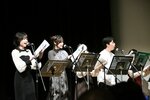  受賞作品の公開アテレコに臨んだ人気声優の（左から）吉岡さんと厚木さんら＝１７日、鳥取市のとりぎん文化会館 