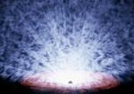 　超巨大ブラックホールから噴き出す弾丸のようなガスの「風」のイメージ（ＪＡＸＡ提供）