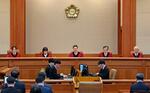 　尹錫悦大統領の罷免の決定を言い渡した韓国憲法裁判所の法廷＝４日（共同）