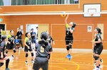 白熱した試合を繰り広げる児童たち＝１１日、新温泉町栃谷の浜坂南小