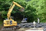 　岩手県大船渡市の大規模山林火災の被害地域で公開された応急対策工事＝２８日午前