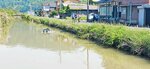川に転落した車＝１４日午後２時４０分ごろ、鳥取市福部町細川の塩見川