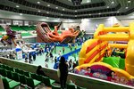家族連れでにぎわう巨大なエア遊具
