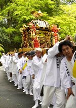 御幸祭で神社から担ぎ出された大みこし＝２０日、鳥取市国府町宮下の宇倍神社