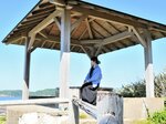完成から２５年が経過し、老朽化が進む柵（手前）。岩美町がＣＦ型ふるさと納税で改修費用の寄付を呼びかける＝２９日、岩美町田後の田後公園