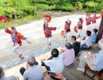 躍動感あふれる「堺すずめ踊り」を奉納する仲囲巣連のメンバー