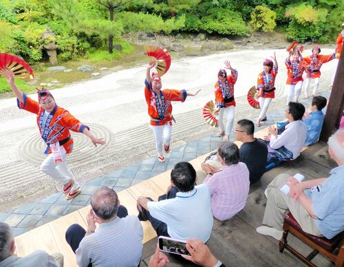躍動感あふれる「堺すずめ踊り」を奉納する仲囲巣連のメンバー