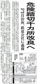 国交省が危険踏切千カ所を指定し、安全対策を求める（２０１６年４月１日、共同通信配信記事）