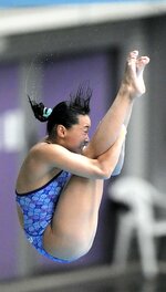 女子板飛び込みで優勝した三上紗也可＝Ａｓｕｅ大阪プール