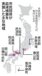　市民団体が血液検査を実施した主な地域