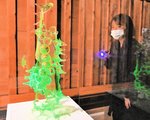 ブラックライトの光で緑色に浮かび上がる「白日夢♯２１０１」＝智頭町智頭の石谷家住宅