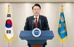 　１２日、ソウルの韓国大統領府で談話を発表する尹錫悦大統領（大統領府提供・聯合＝共同）