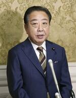 　石破茂首相との会談後、取材に応じる立憲民主党の野田佳彦代表＝１１日午前１０時５分、国会