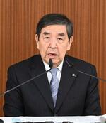 　記者会見する民放連の早河洋会長＝２２日午後、東京都千代田区