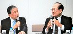 トークライブで認知症予防について語り合う徳光さん（左）と浦上理事長＝１６日、都内