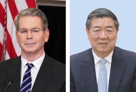 　ベセント米財務長官（ゲッティ＝共同）、中国の何立峰副首相