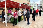 特産品や野菜を買い求める訪問客