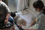 　伊達理沙さん（左）の赤ちゃんを見守る立石香織さん＝３月、真岡市