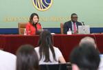 　記者会見する国連人権理事会「ビジネスと人権」作業部会の議長ら＝＝２０２３年８月、東京・内幸町の日本記者クラブ