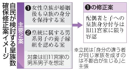 　自民が検討する皇族数確保修正案イメージ