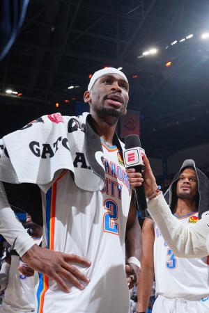 　ＭＶＰに選出されたサンダーのギルジャスアレクサンダー＝２０日、オクラホマシティー（ＮＢＡＥ・ゲッティ＝共同）
