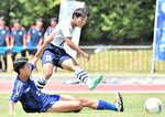 決勝・米子北―鳥取城北　米子北は前半１１分、城田（２５）が先制ゴールを決める＝どらドラパーク米子陸上競技場