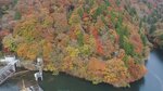 色付いた山々が出迎えてくれる芦津渓谷＝５日、鳥取県智頭町芦津