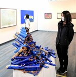独自の表現が魅力の作品が並ぶ会場＝１６日、鳥取市のとりぎん文化会館