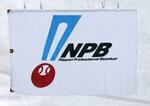 　野球場に掲げられた日本野球機構（ＮＰＢ）の旗＝３月、東京都文京区