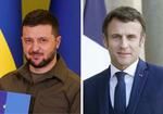 　ウクライナのゼレンスキー大統領（ロイター＝共同）、フランスのマクロン大統領（ゲッティ＝共同）