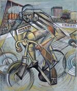 　贋作と判断された徳島県立近代美術館所蔵の油彩画「自転車乗り」（同館提供）