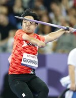 男子やり投げ（上肢障害Ｆ４６）　高橋峻也の３投目＝パリ郊外（共同）