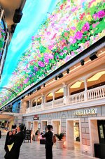 見上げても華やか　天井には発光ダイオード（ＬＥＤ）ライトで花畑などの映像が映し出されている