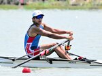 ローイング男子シングルスカルで優勝した岡本成世＝長崎県本明川水上競技場