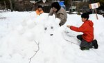 雪像作りを楽しむ親子＝１１日、鳥取市佐治町高山の公開天文台さじアストロパーク