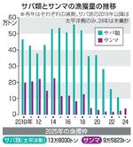　サバ類とサンマの漁獲量の推移