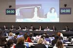 　日本の女性政策を審査する国連の女性差別撤廃委員会の会合＝２０２４年１０月、スイス・ジュネーブ（共同）