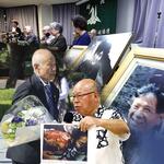 　受賞決定を受けて開かれた長崎原爆被災者協議会の記者会見（上）原爆慰霊碑に献花する広島県被団協の箕牧智之理事長（左）被爆講話を行う被団協の田中重光代表委員（下）のコラージュ
