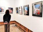 祭りの様子を生き生きと伝える作品に見入る来館者